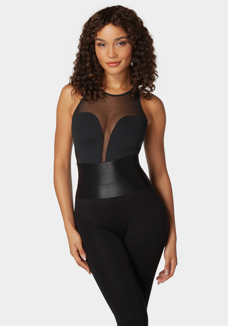 bebe Second Skin Combo Swiss Dot Vneck Bodysuit