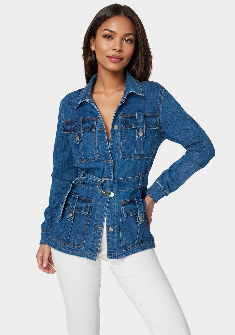 bebe Semi Fitted Utility Denim Jacket