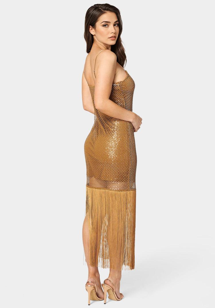Bebe Sequin Crochet Fringe Dress