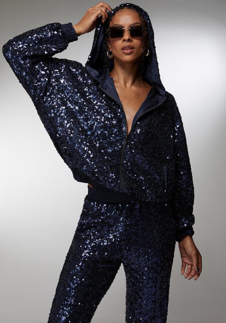 bebe Sequin Hoodie Jacket
