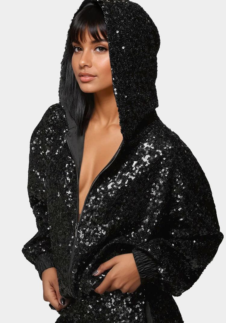 Bebe Sequin Hoodie Jacket