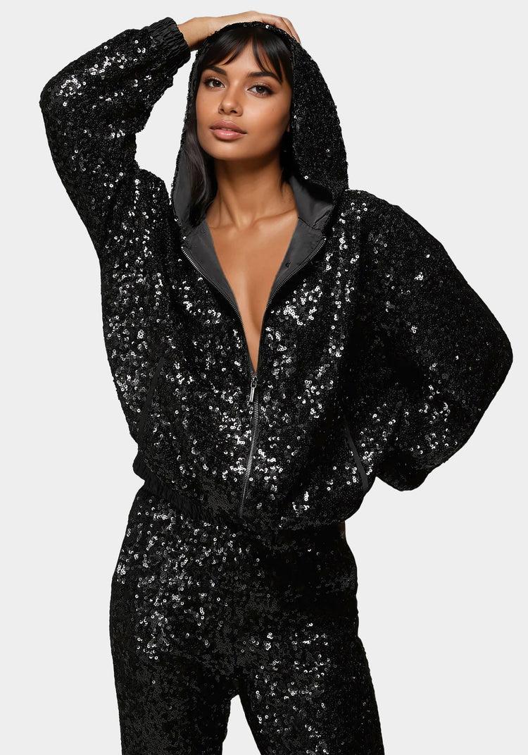 bebe Sequin Hoodie Jacket