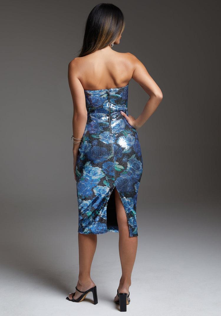 Bebe Sequin Strapless Midi Dress