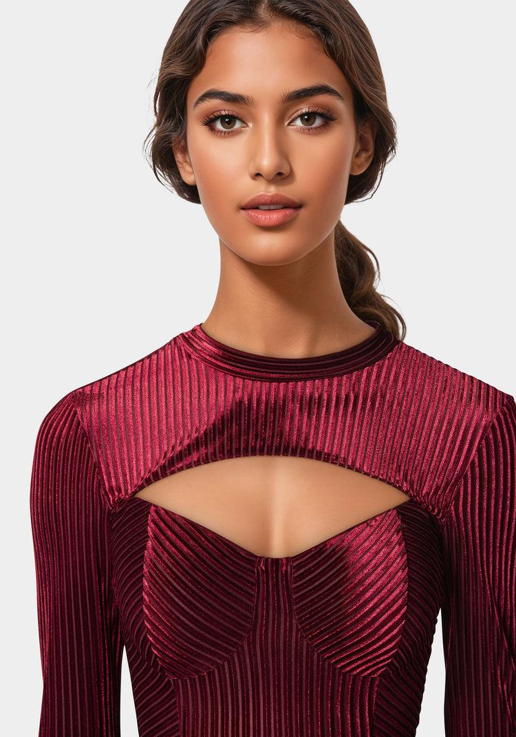Bebe Shadow Stripe Velour Cutout Bodysuit