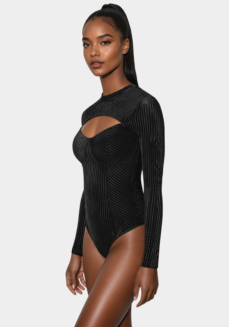 Bebe Shadow Stripe Velour Cutout Bodysuit