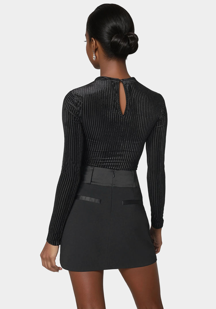 Bebe Shadow Stripe Velour Cutout Bodysuit