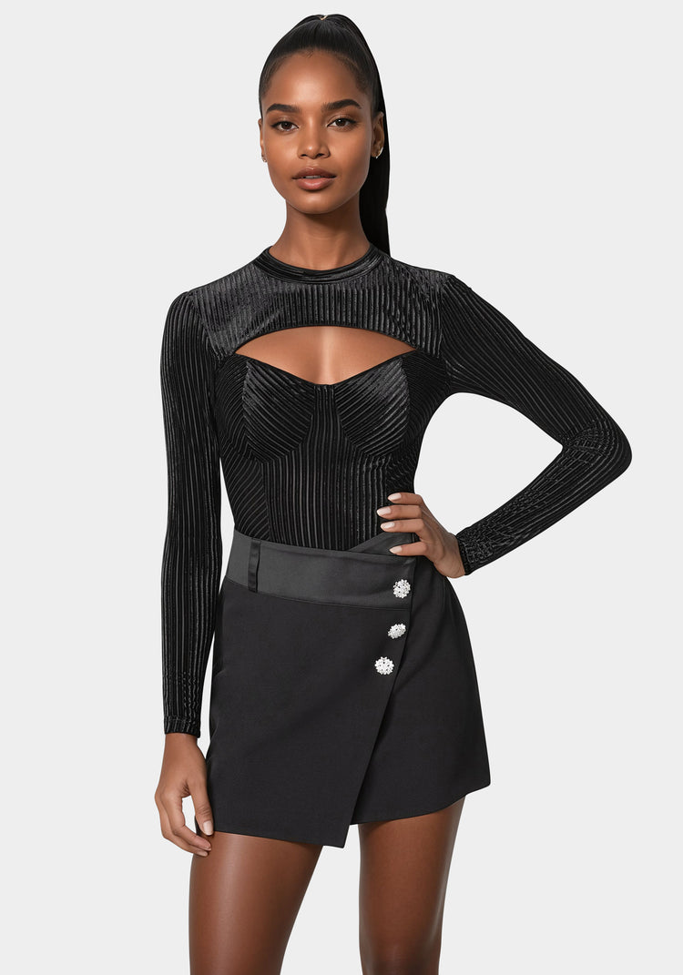 bebe Shadow Stripe Velour Cutout Bodysuit