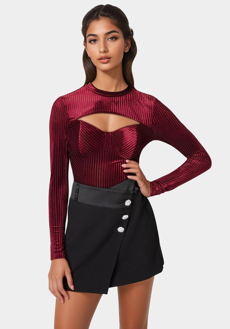 bebe Shadow Stripe Velour Cutout Bodysuit