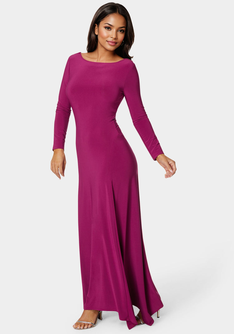 Bebe Sharkbite Cowl Back Ankle Dress