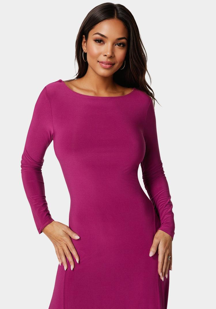 Bebe Sharkbite Cowl Back Ankle Dress