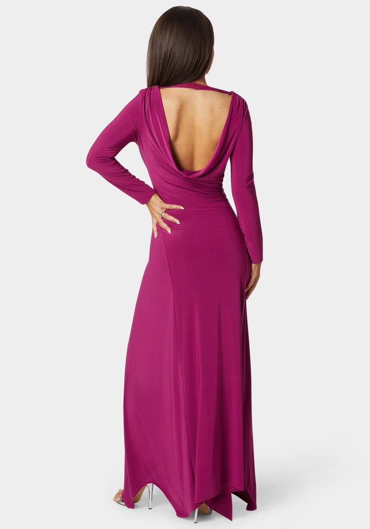 Bebe Sharkbite Cowl Back Ankle Dress