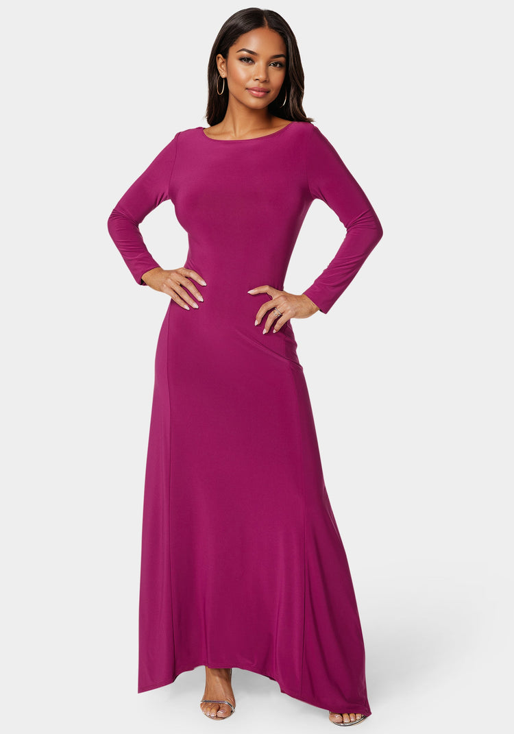 bebe Sharkbite Cowl Back Ankle Dress