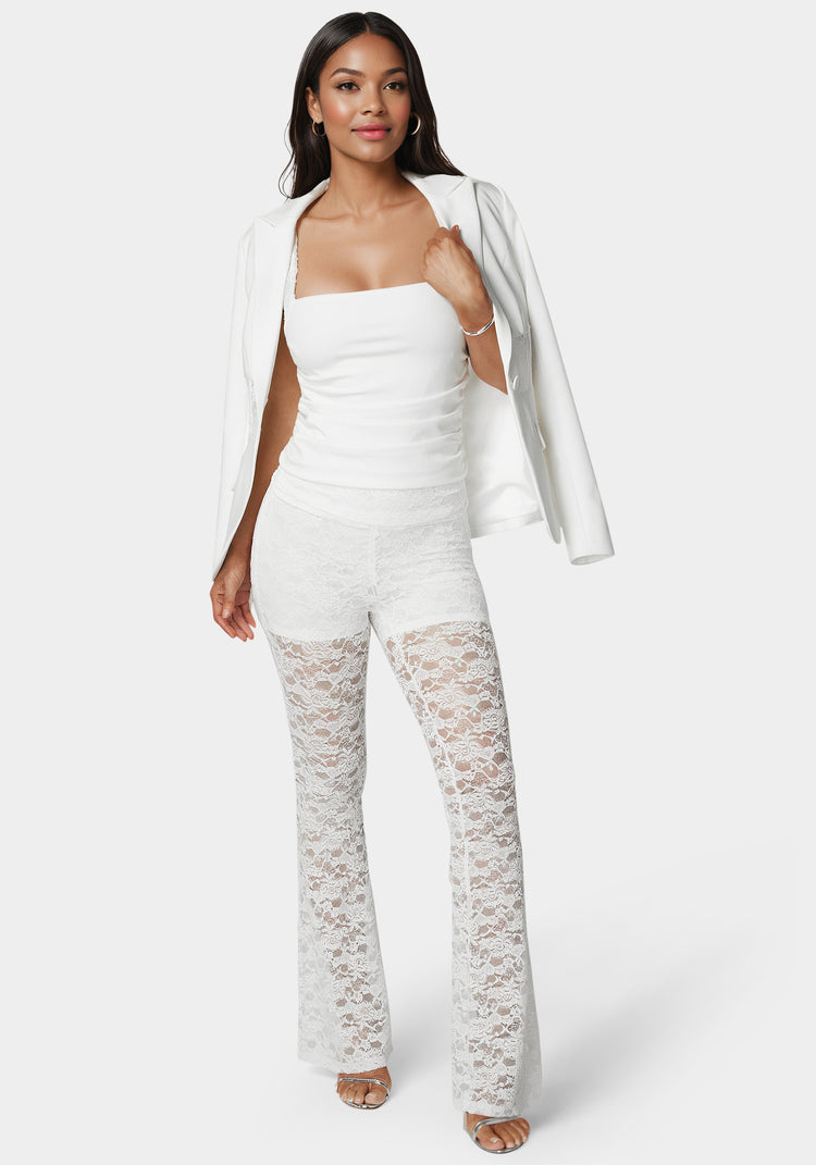 Bebe Shirring Lace Sleeve Top