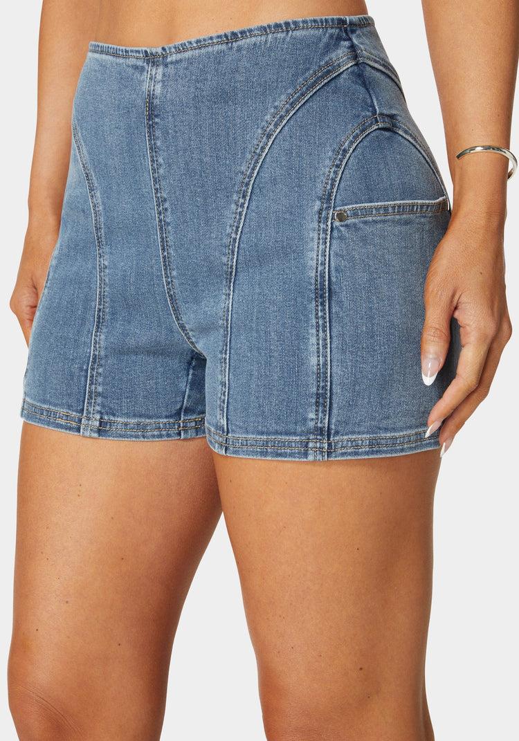 Bebe Side Pocket Stitch Detailed Denim Shorts