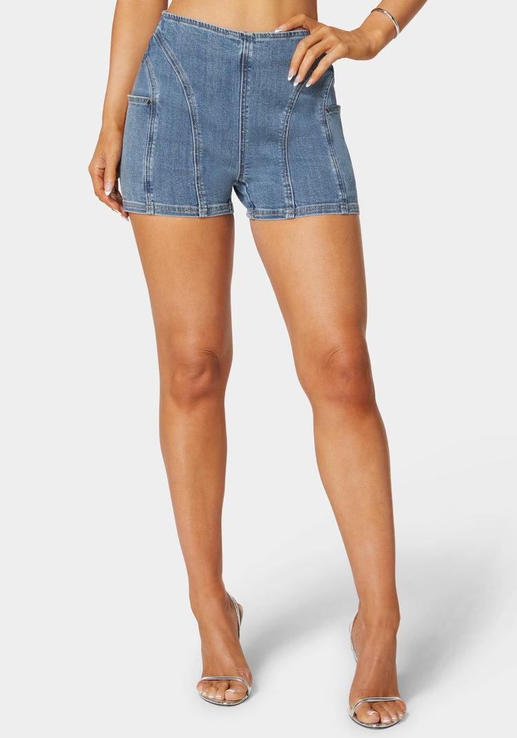 bebe Side Pocket Stitch Detailed Denim Shorts