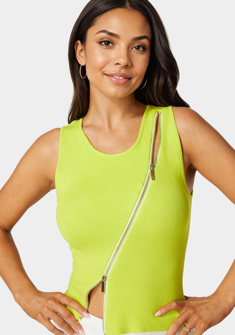 Bebe Sleeveless Assymetric Zipper Sweater Top