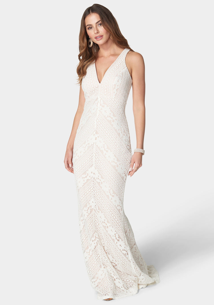 bebe Sleeveless Lace Gown