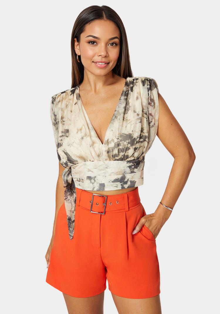 bebe Sleeveless Tie Wrap Blouse