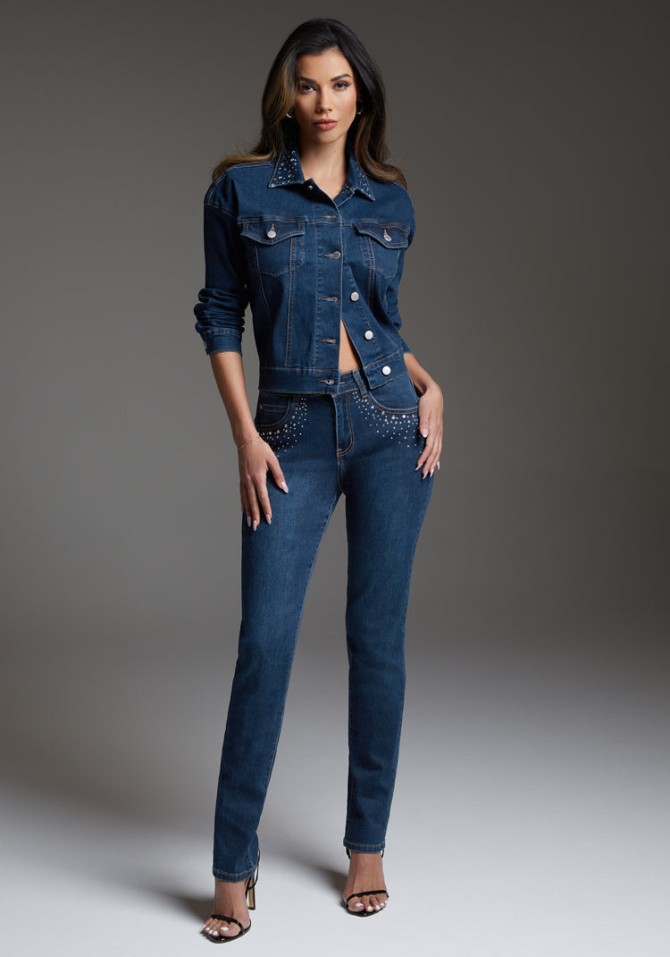 Bebe Bebe Slim Jean Embellished With Crystals By Swarovski