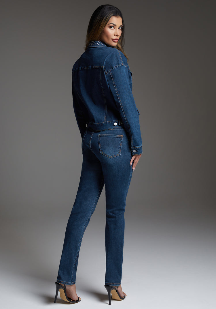 Bebe Bebe Slim Jean Embellished With Crystals By Swarovski