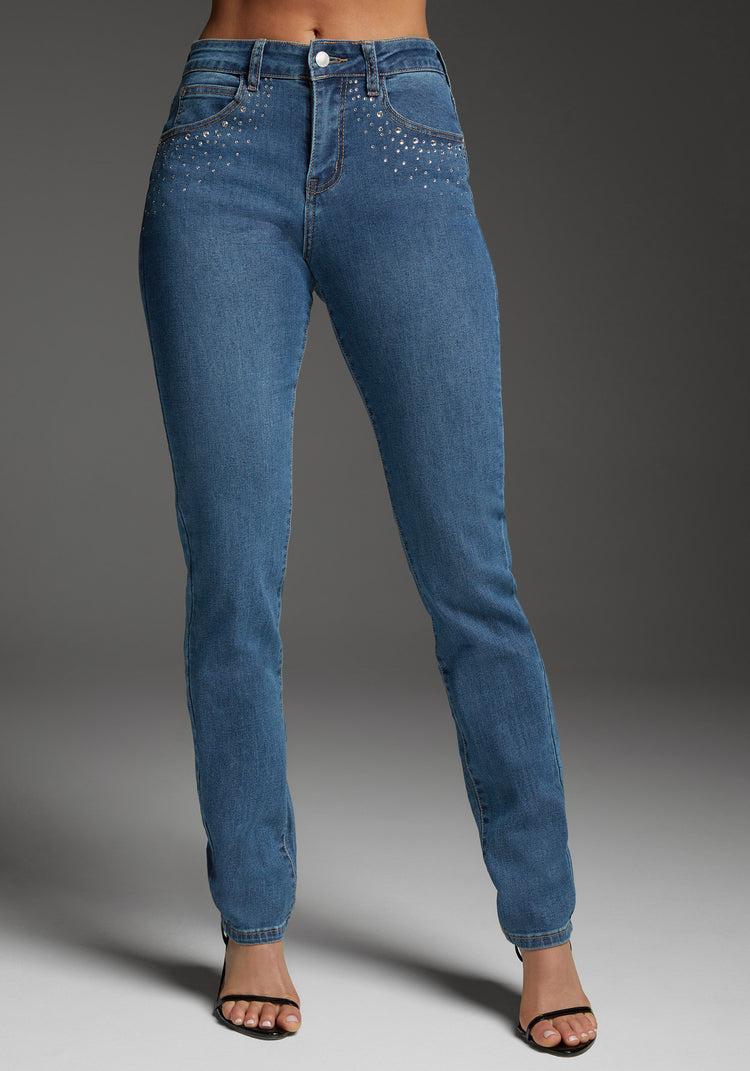 bebe bebe Slim Jean Embellished With Crystals by Swarovski
