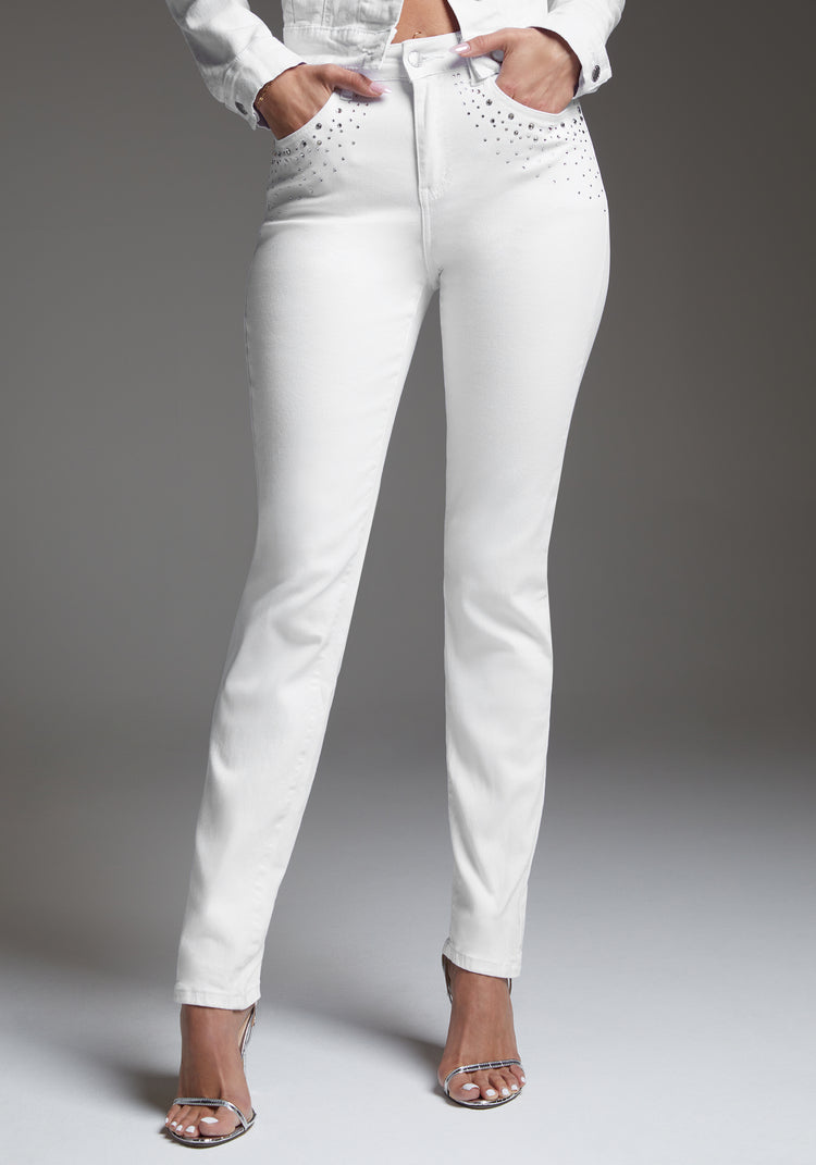 bebe bebe Slim Jean Embellished With Crystals by Swarovski