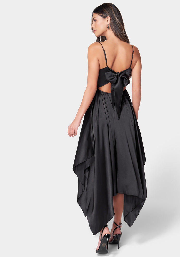 Bebe Solid Satin Sharkbite Dress