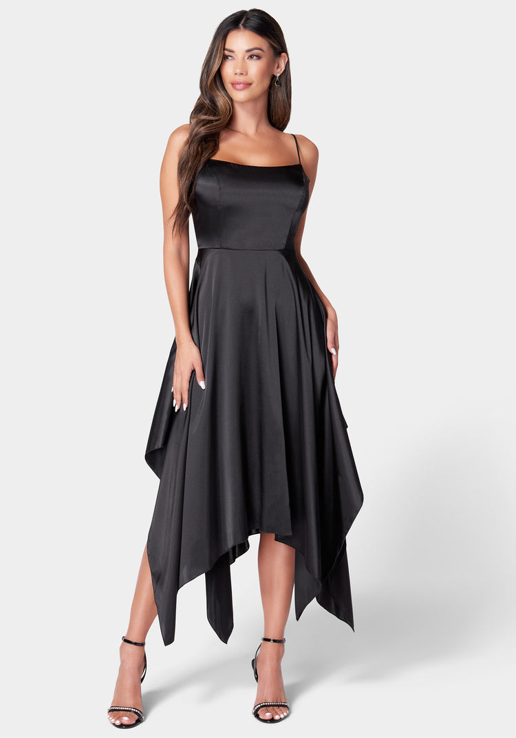 bebe Solid Satin Sharkbite Dress