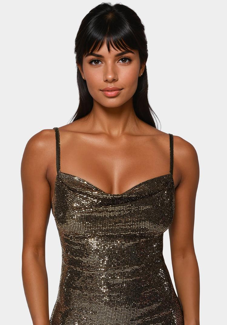 Bebe Spaghetti Gown Long Slim Maxi