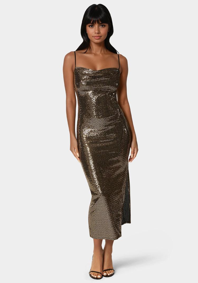 bebe Spaghetti Gown Long Slim Maxi