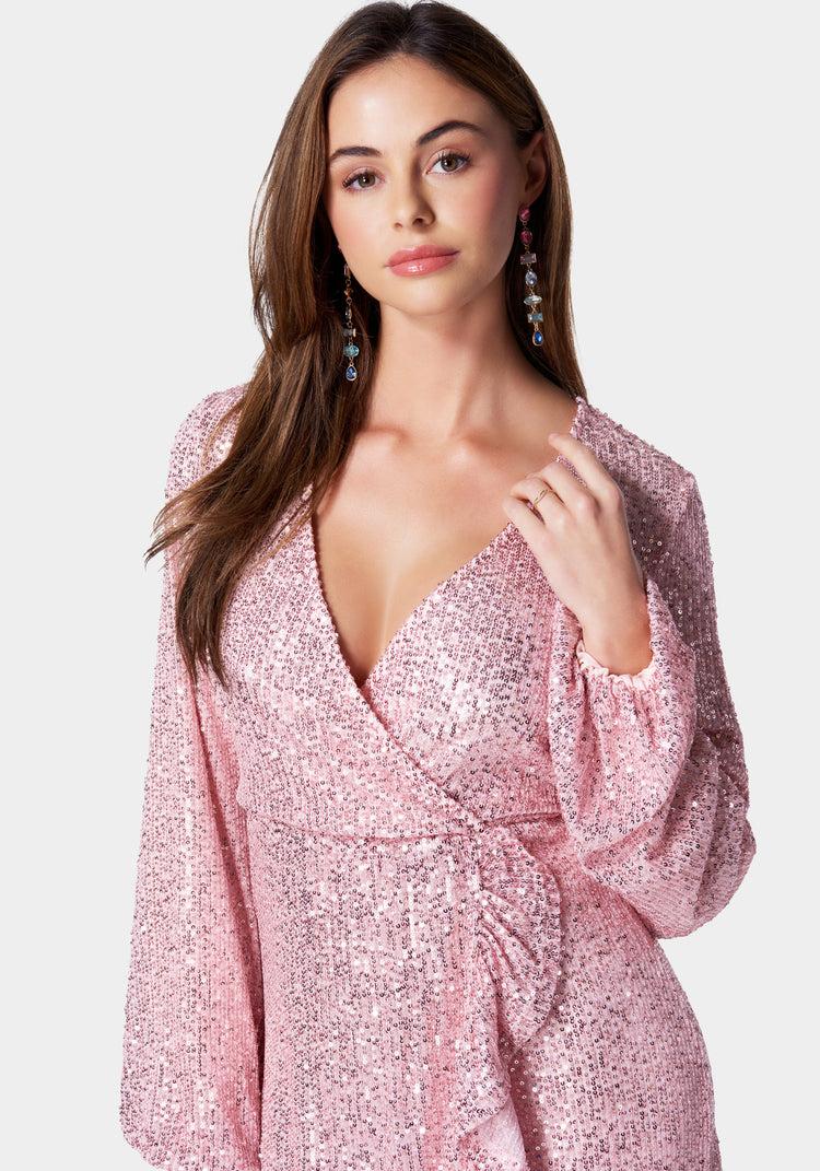 Bebe Sparkle Wrap Mini Dress