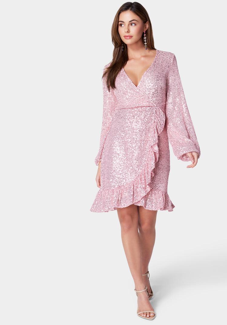 bebe Sparkle Wrap Mini Dress
