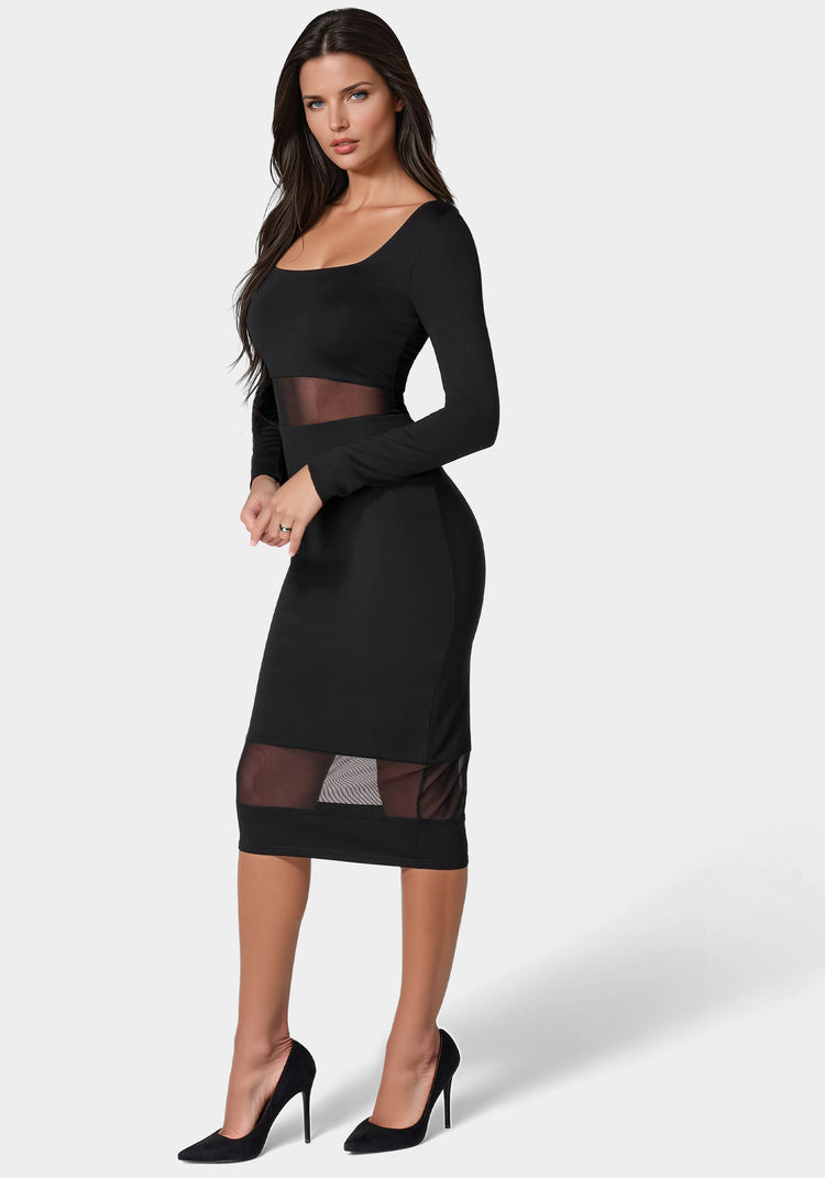Bebe Square Neck Mesh Inset Dress