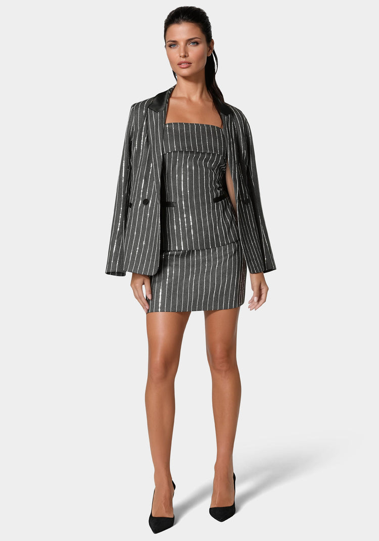 Bebe Stripe Sequins Mini Skirt