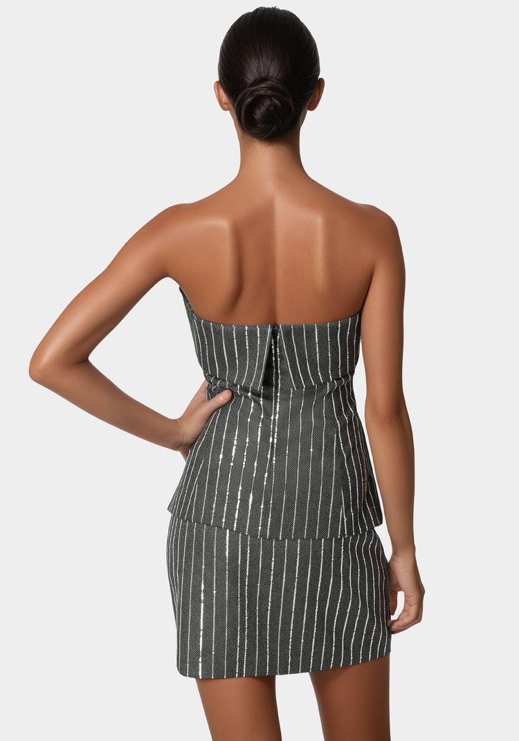 Bebe Stripe Sequins Strapless Corset
