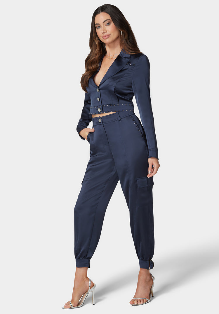 Bebe Stud Detail Tailored Satin Blazer