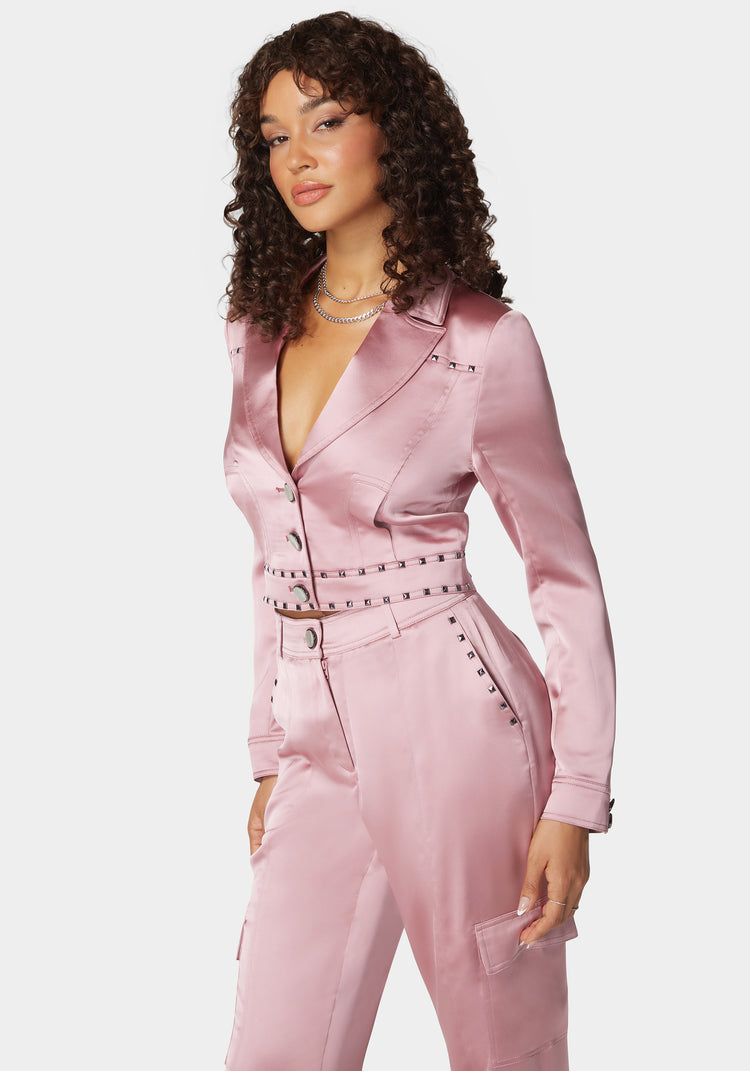 Bebe Stud Detail Tailored Satin Blazer