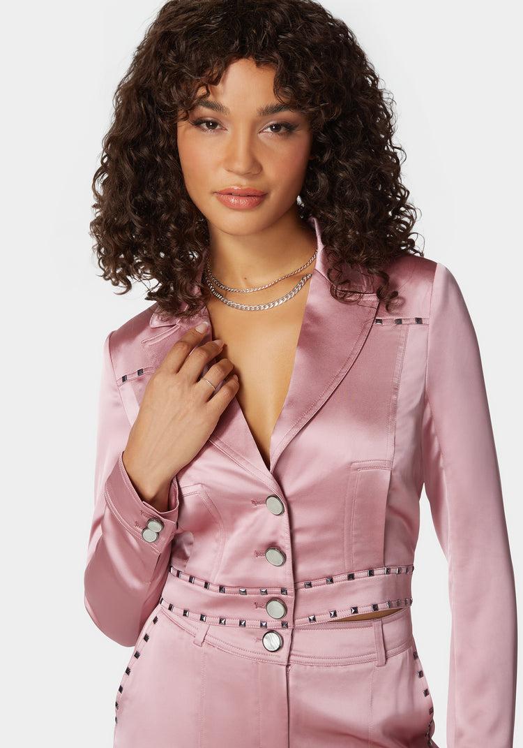 Bebe Stud Detail Tailored Satin Blazer