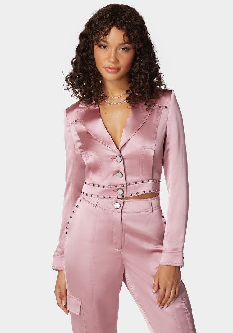 bebe Stud Detail Tailored Satin Blazer