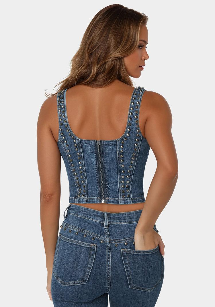 Bebe Studded Denim Corset