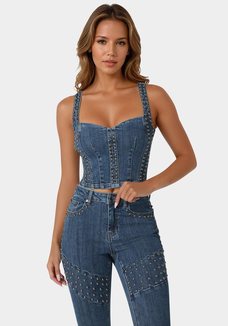 bebe Studded Denim Corset