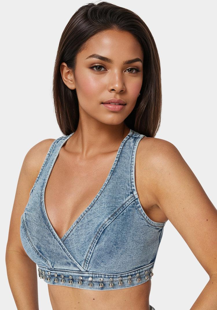 Bebe Studded Denim Top