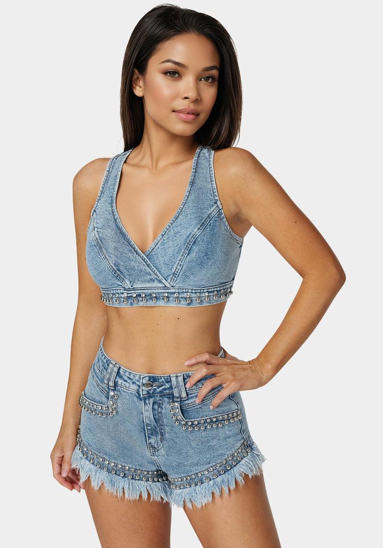 bebe Studded Denim Top