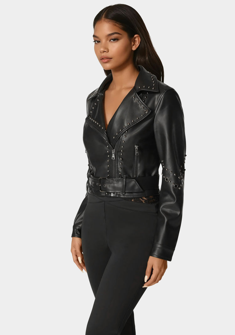 Bebe Studded Vegan Leather Moto Jacket