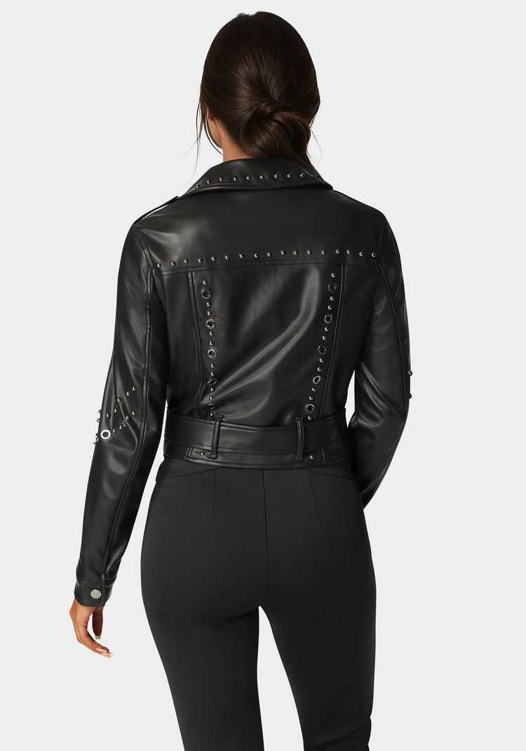 Bebe Studded Vegan Leather Moto Jacket