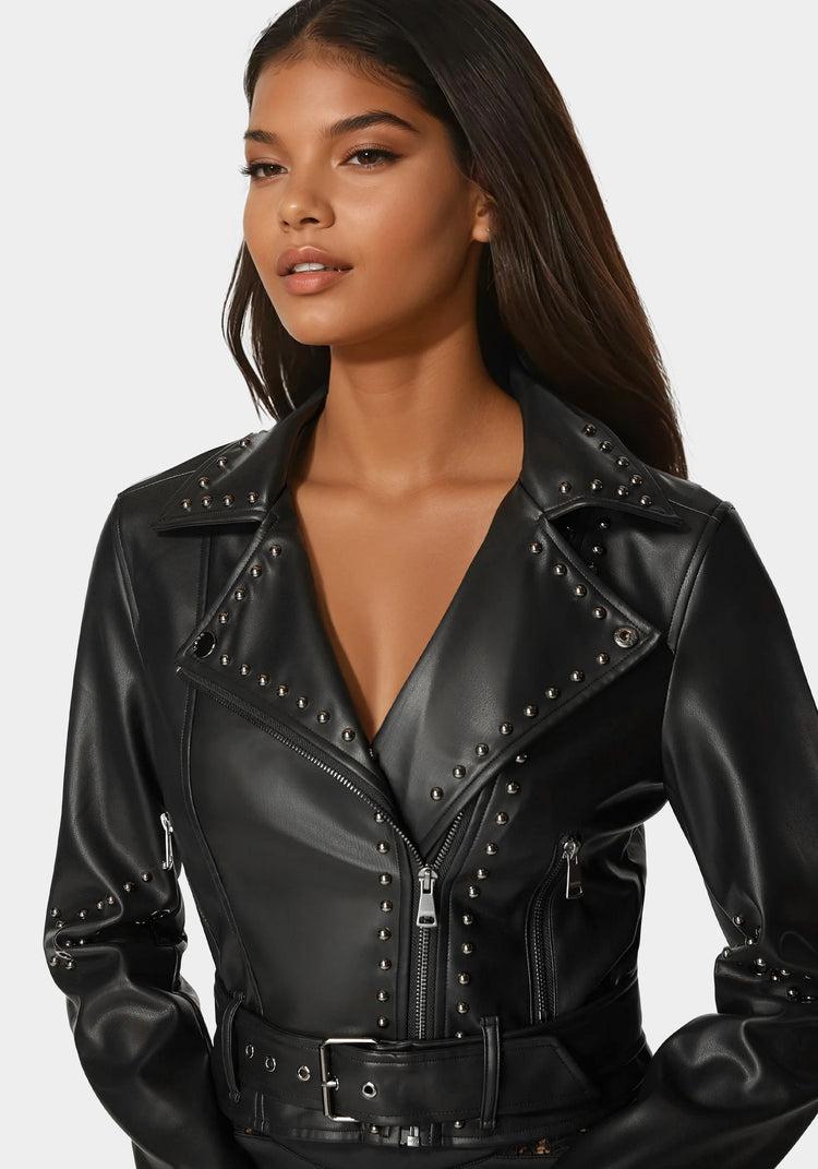 Bebe Studded Vegan Leather Moto Jacket