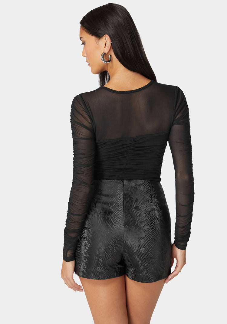 Bebe Sweetheart Neckline Shirred Mesh Bodysuit