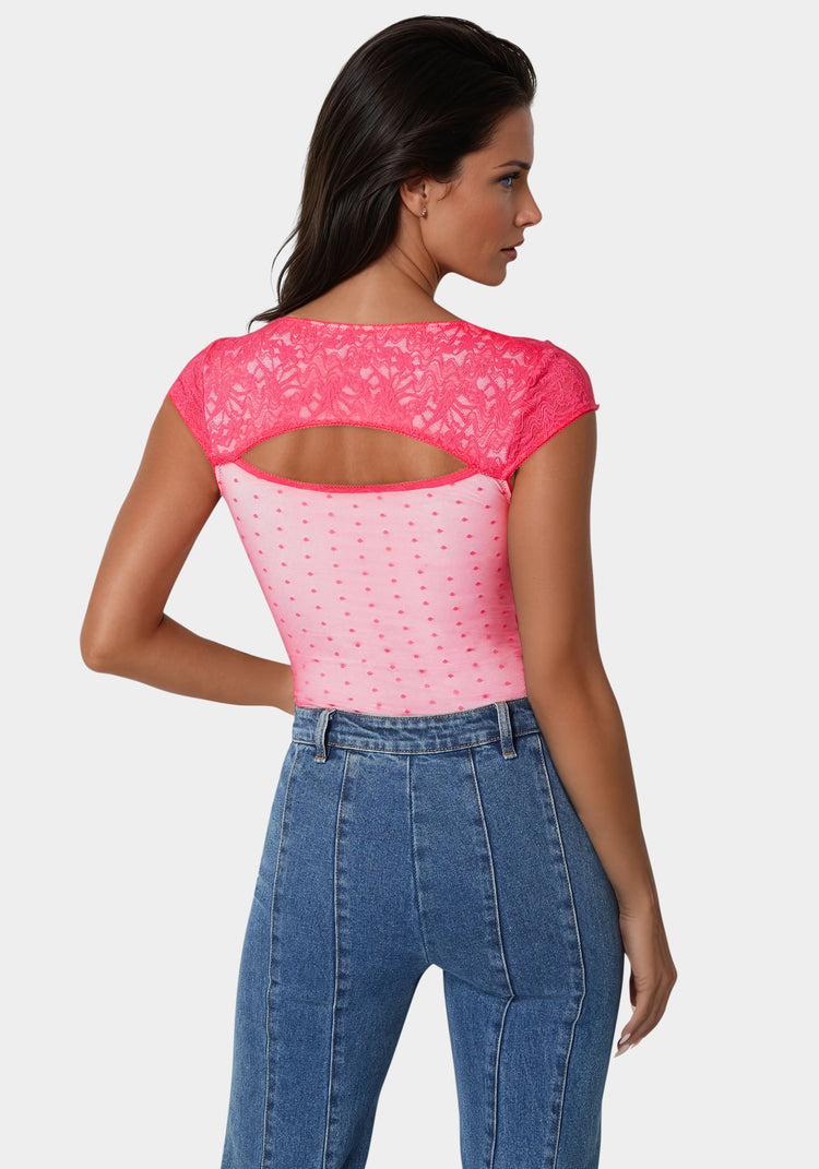 Bebe Swiss Dot Lace Bodysuit