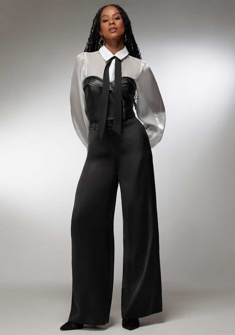 Bebe Symmetric Zipper Vegan Leather Corset