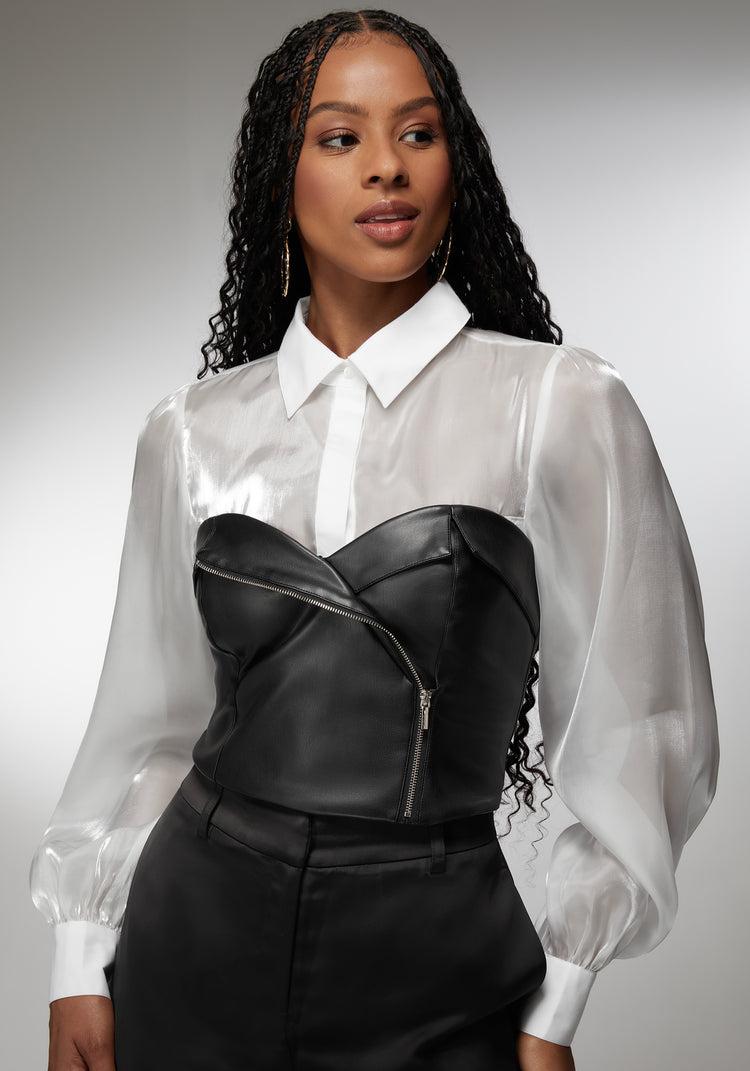 Bebe Symmetric Zipper Vegan Leather Corset